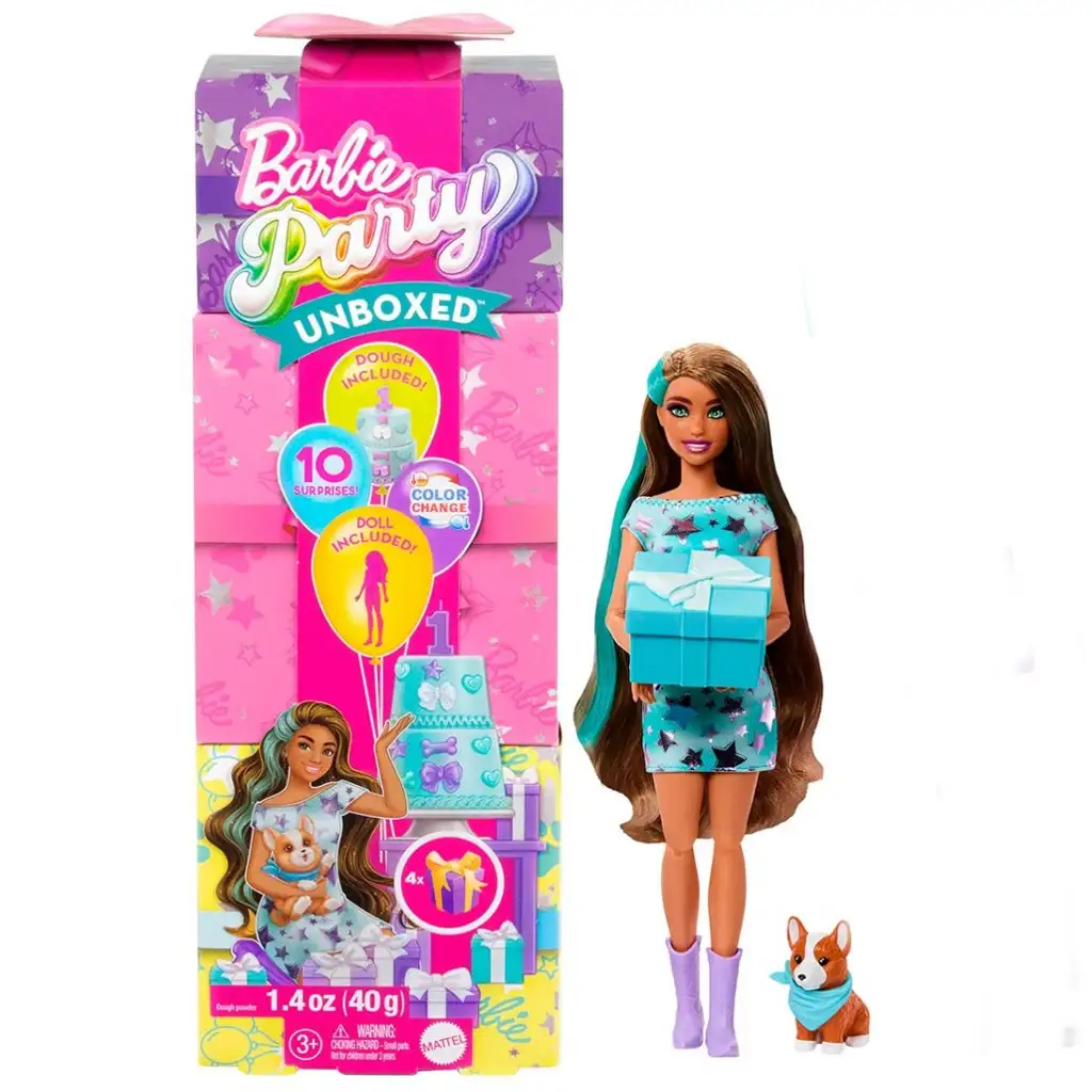 Barbie: Party Reveal meglepetés baba Corgi kutyussal - Mattel kép 1