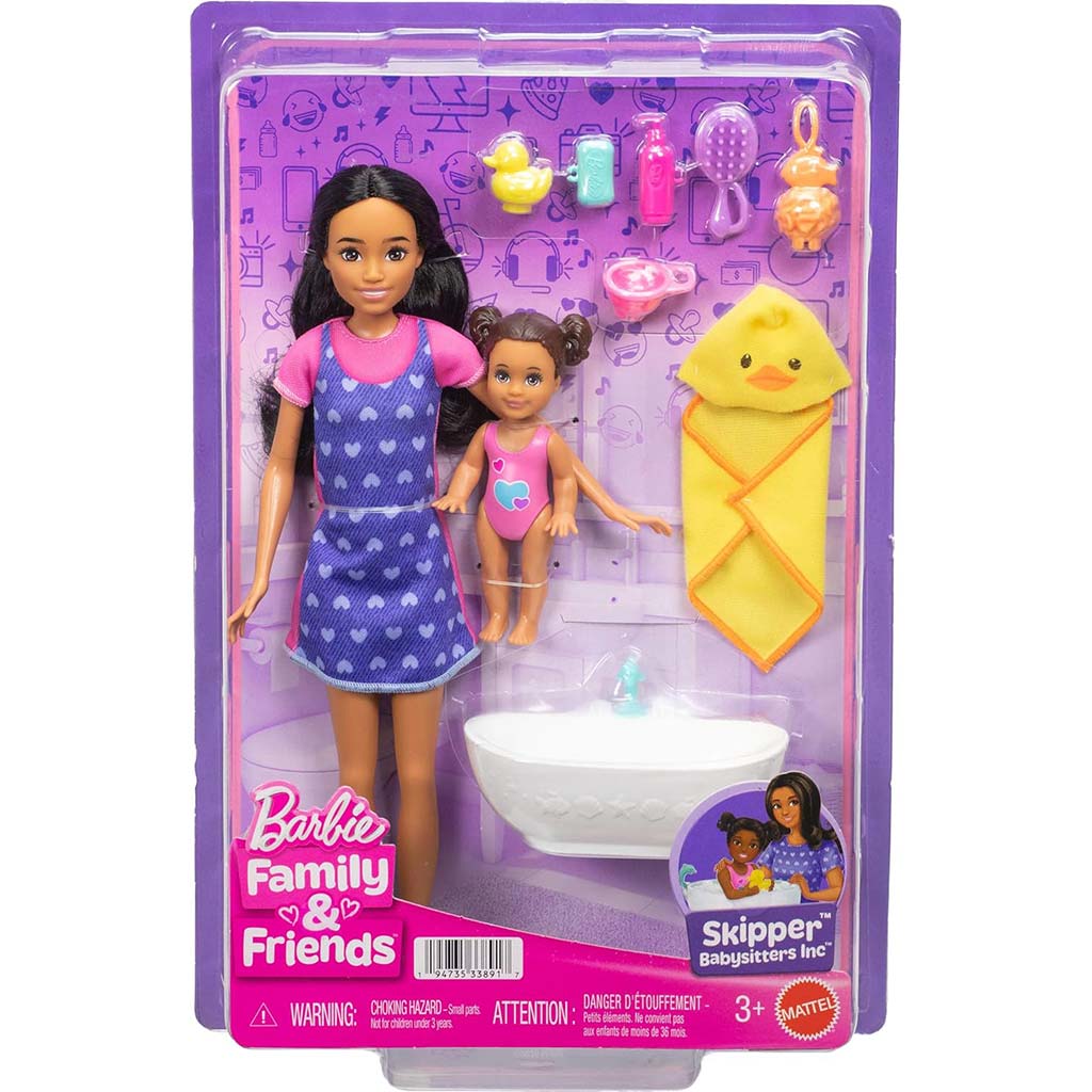 Barbie baba szívecskés ruhában bébiszitter játékszett - Mattel kép 1