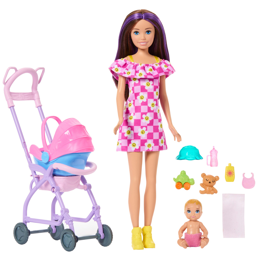 Barbie baba virágos ruhában bébiszitter játékszett - Mattel kép 3