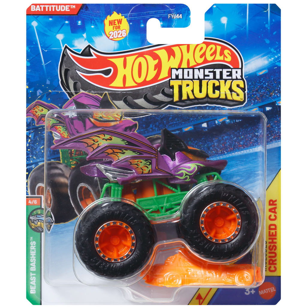 Hot Wheels Monster Trucks: Battitude lila monster kisautó 1/64 - Mattel kép 1