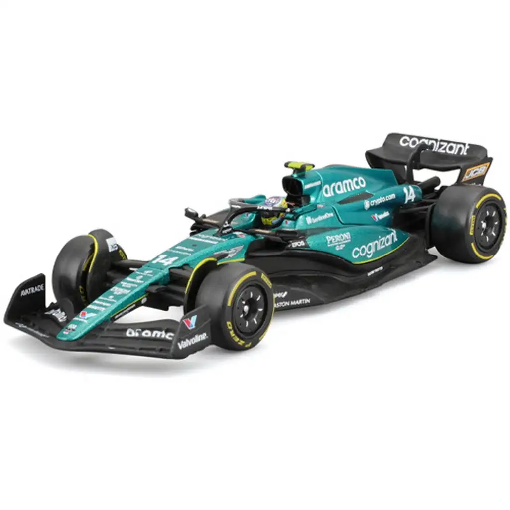 Bburago: Aston Martin AMR23 F1 versenyautó fém autómodell 1/43 (Fernando Alonso #14, sisakos változat) kép 1