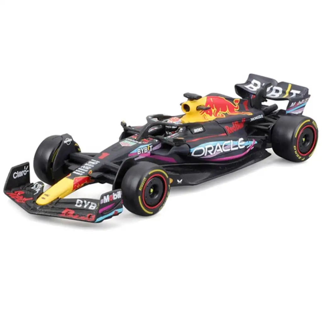 Bburago: Red Bull RB19 F1 versenyautó fém autómodell 1/43 (Max Verstappen #1, Miami GP különkiadás, sisakos) kép 1