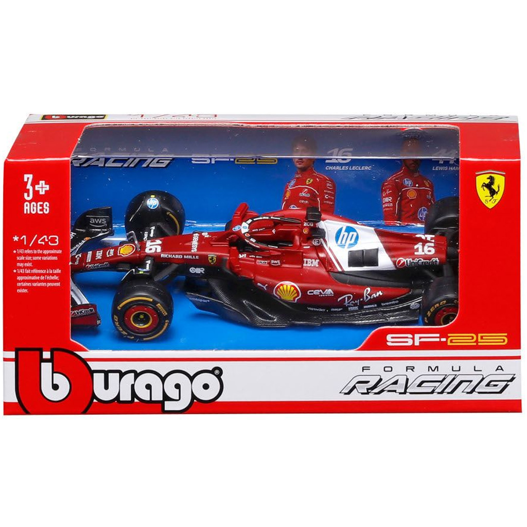 Bburago: Ferrari SF-25 F1 versenyautó fém autómodell 1/43 (Charles Leclerc #16) kép 1