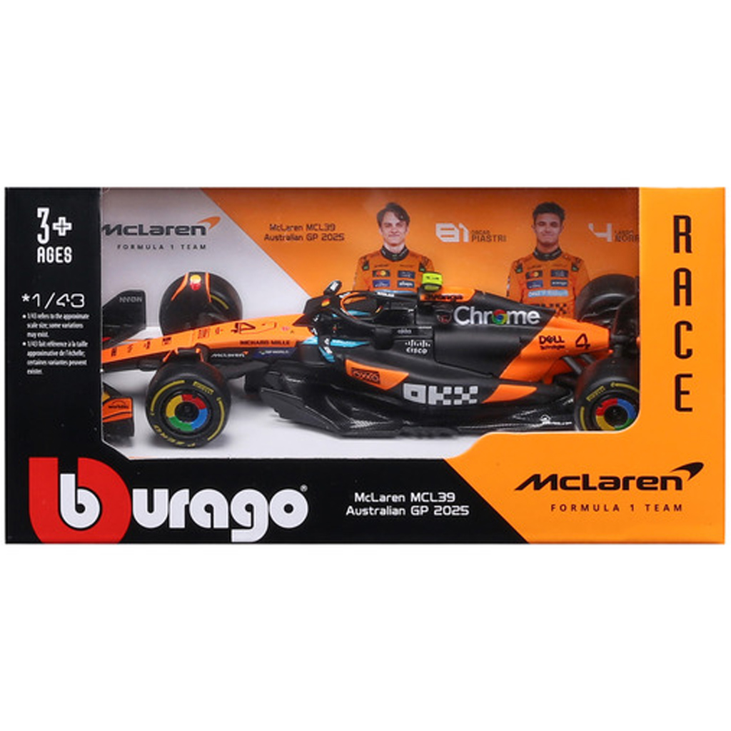 Bburago: McLaren MCL39 F1 (2025) versenyautó fém autómodell 1/43 (Lando Norris #4) kép 1