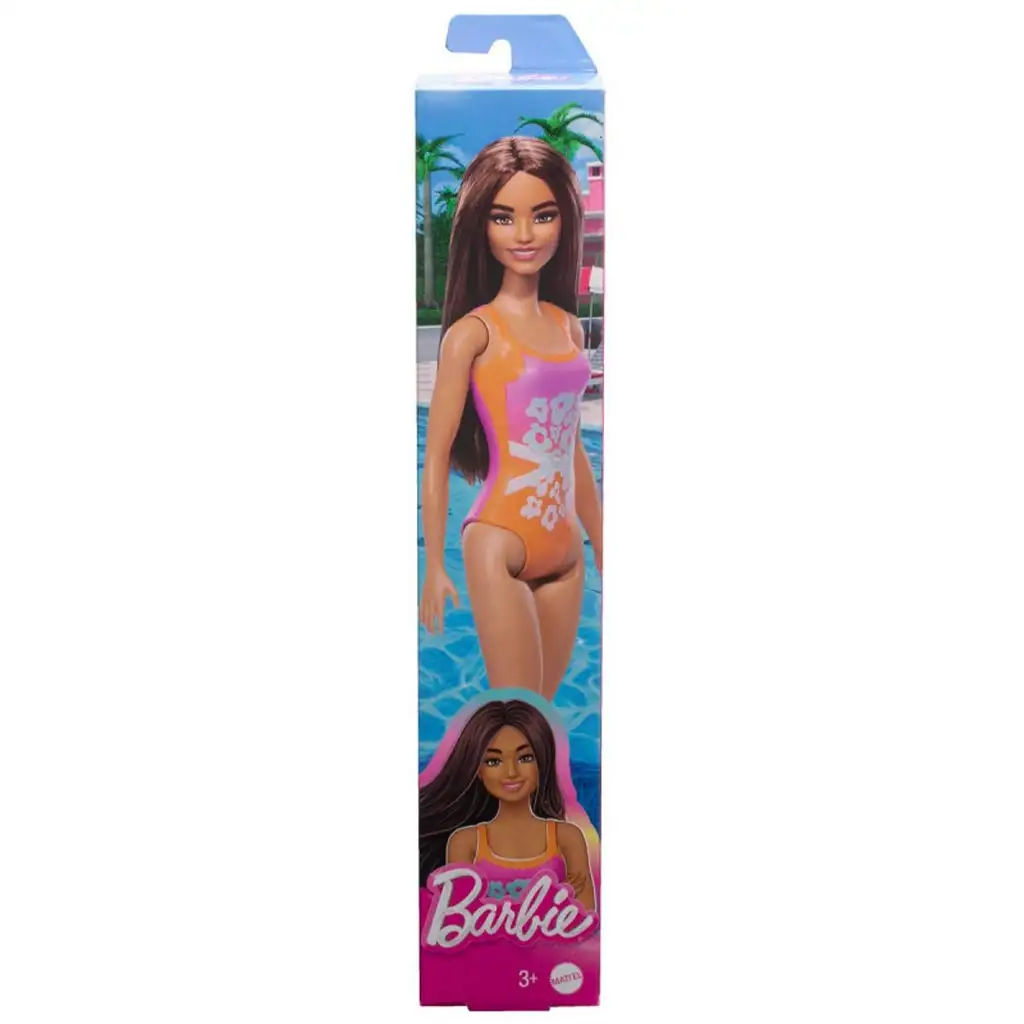 Barbie Beach baba színes, virágos mintás fürdőruhában - Mattel kép 1