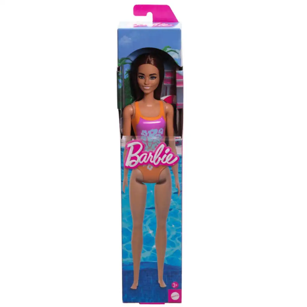 Barbie Beach baba lila színű, mintás fürdőruhában - Mattel kép 1