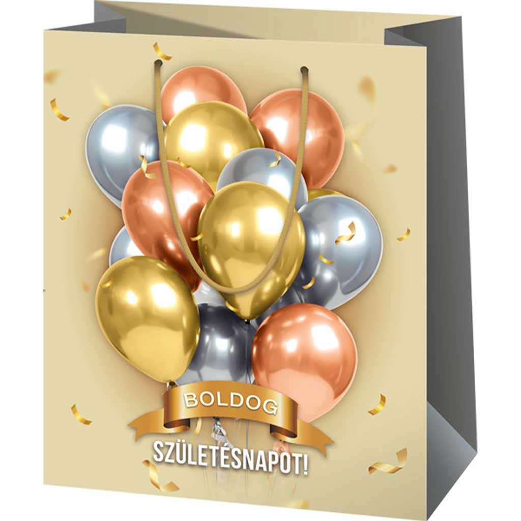 Boldog Születésnapot! feliratos lufis nagy méretű ajándéktáska 26x13x33cm kép 1