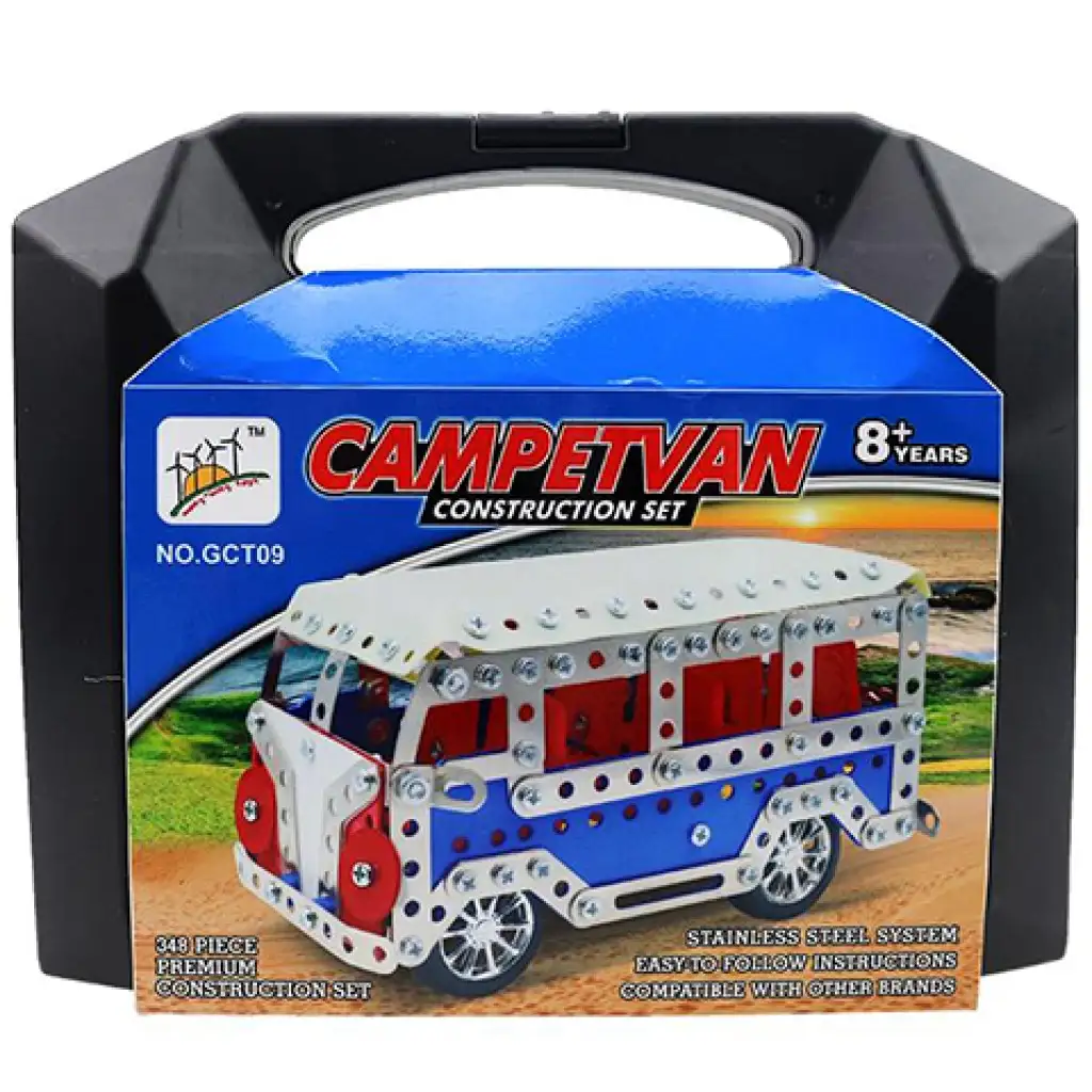 Campervan busz modell fém építőjáték 348db-os szett bőröndben kép 1