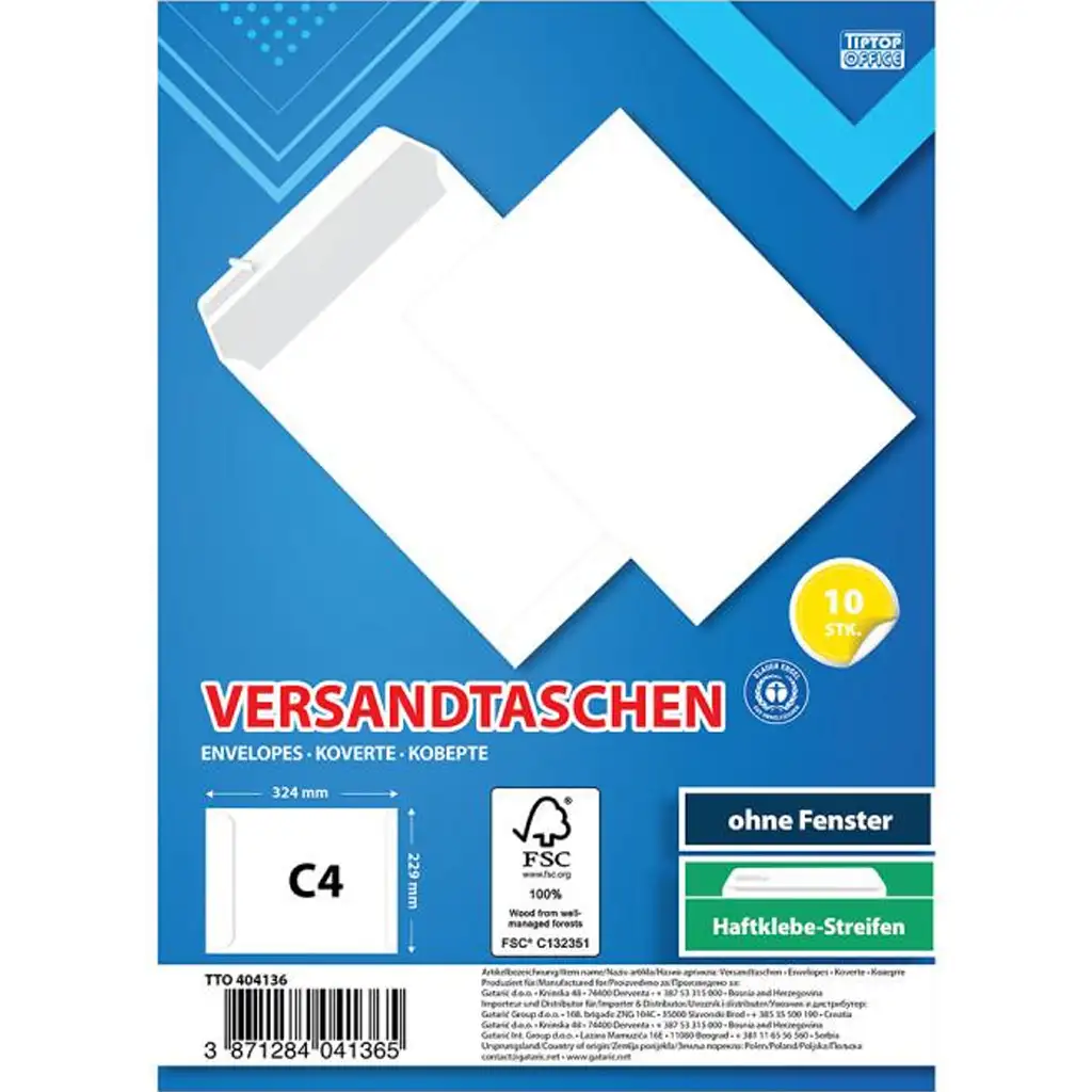 Spirit: Fehér boríték C4 33,5x24,2cm 10db-os csomag kép 1