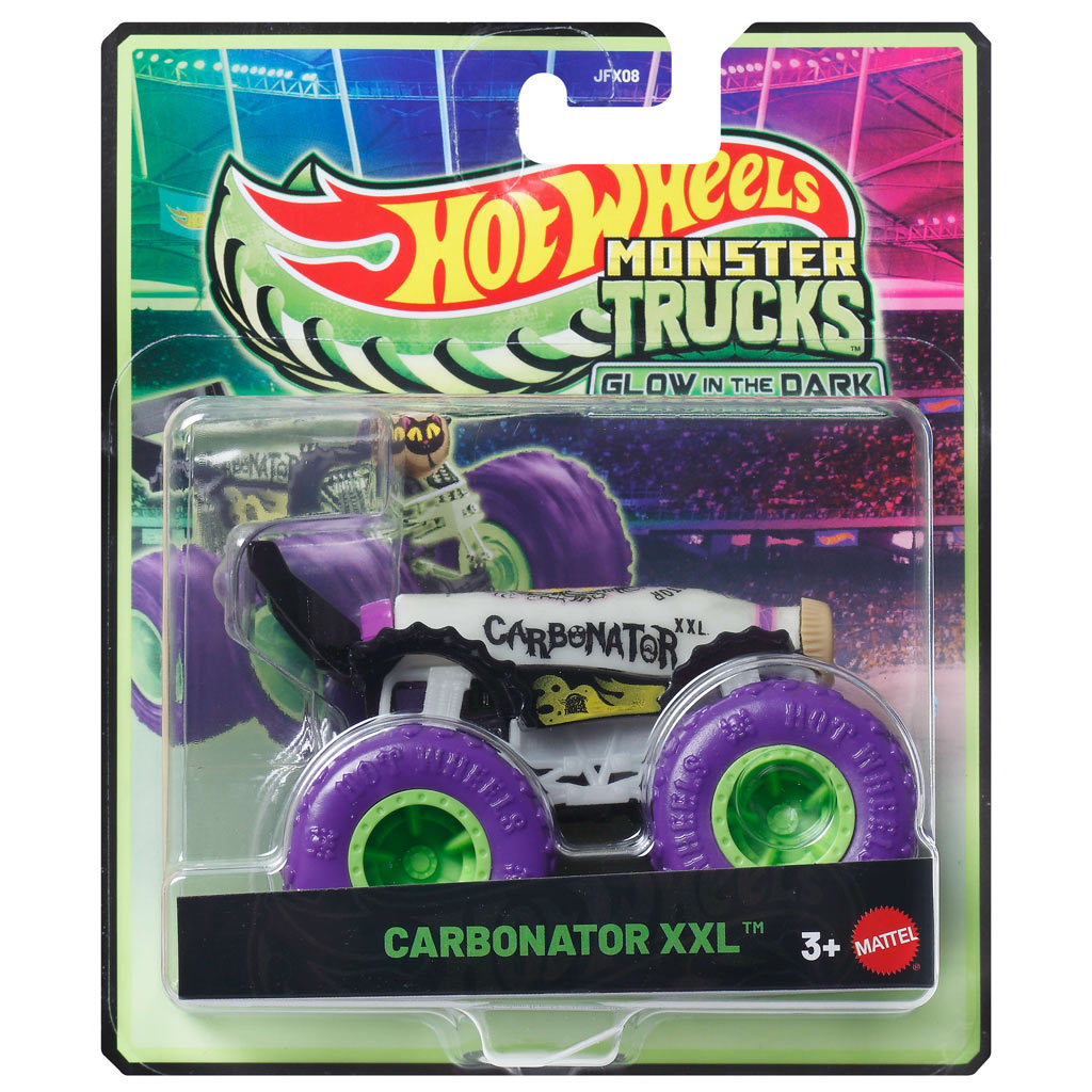 Hot Wheels Monster Trucks: Carbonator XXL fehér sötétben világító kisautó 1/64 - Mattel kép 1
