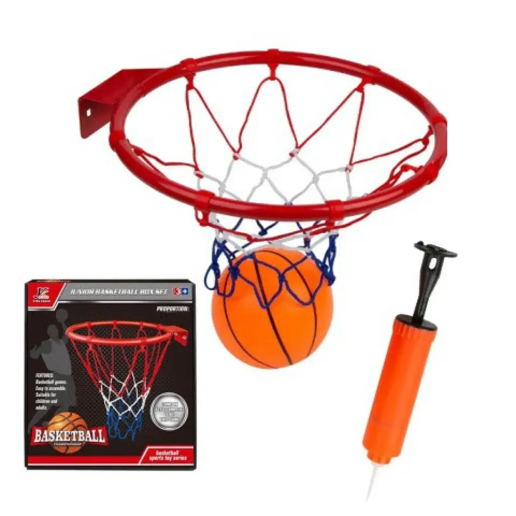 Fém kosárlabda gyűrű szett színes hálóval, labdával és pumpával 22cm-es kép 3