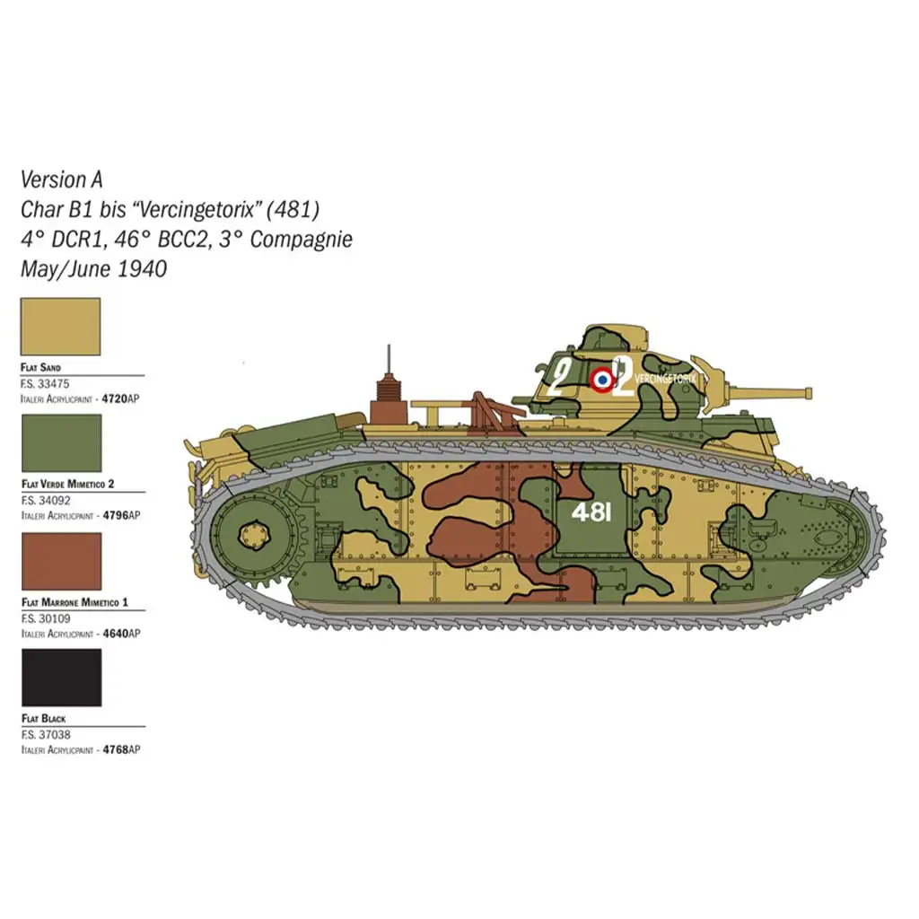 Italeri 1/56 Char B1 Bis tank makett kép 3