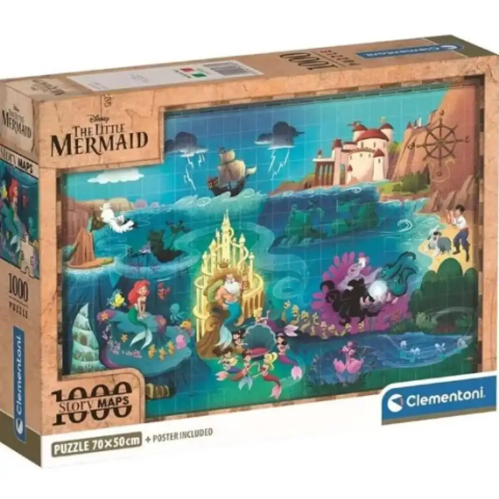 Disney A kis hableány térkép 1000db-os puzzle poszterrel - Clementoni kép 1