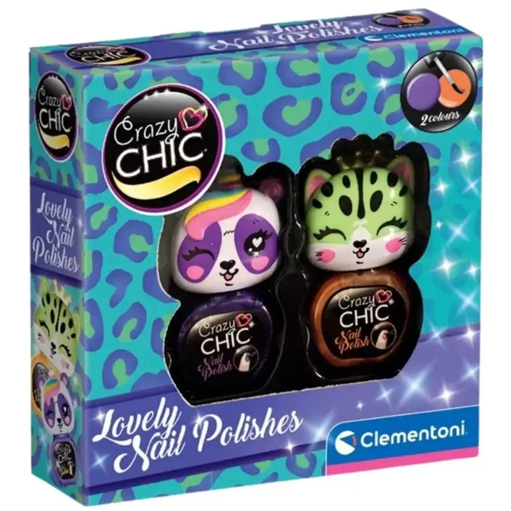 Crazy Chic: Lovely Nail körömlakk állatfigurás ecsetfejjel 2db-os sárga és rózsaszín szett - Clementoni kép 1