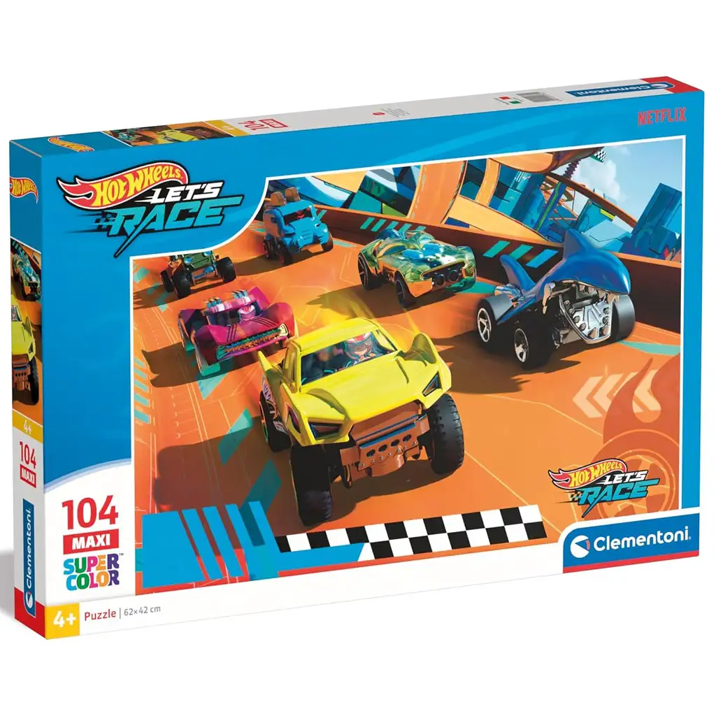 Hot Wheels versenyre fel 104db-os maxi supercolor puzzle - Clementoni kép 1
