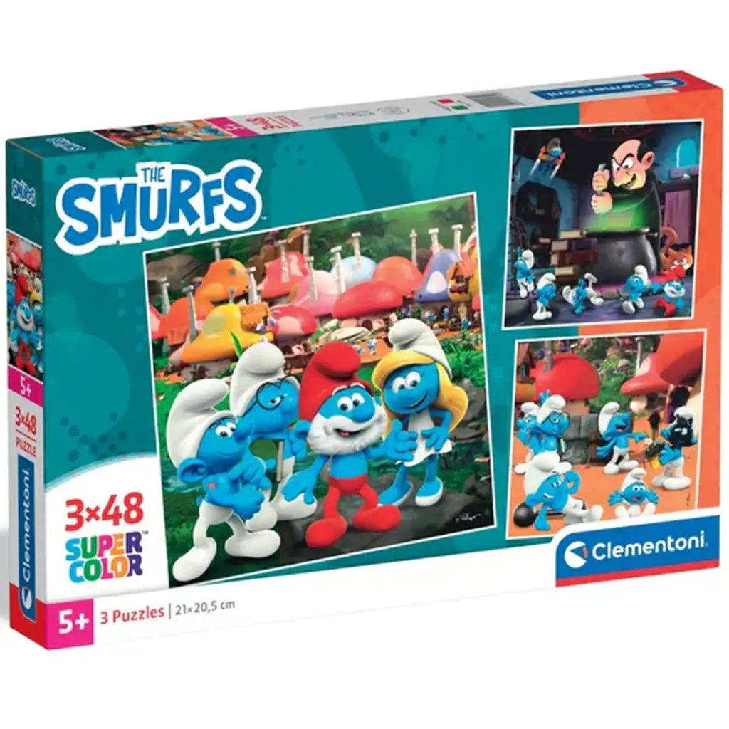 Hupikék törpikék kalandjai 3x48db-os supercolor puzzle - Clementoni kép 1