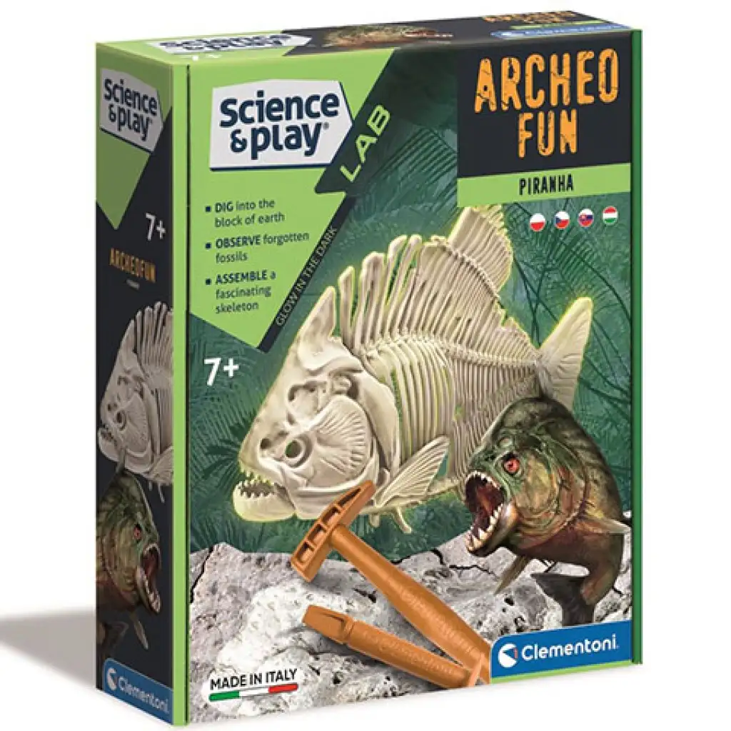 Science & Play: Piranha fluoreszkáló régészeti készlet - Clementoni kép 1