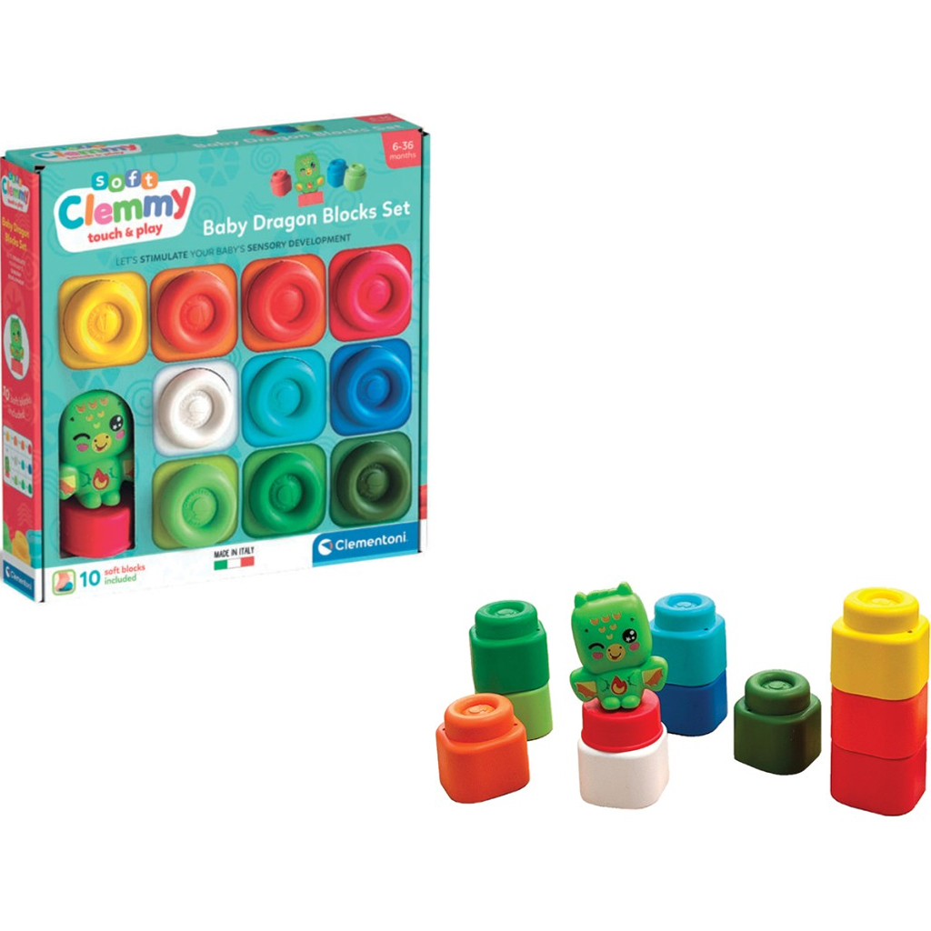 Clemmy: Színes puha építőkocka sárkány figurával 10db-os szett - Clementoni kép 1