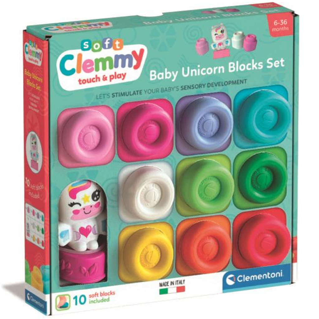 Clemmy: Színes puha építőkocka unikornis figurával 10db-os szett - Clementoni kép 1