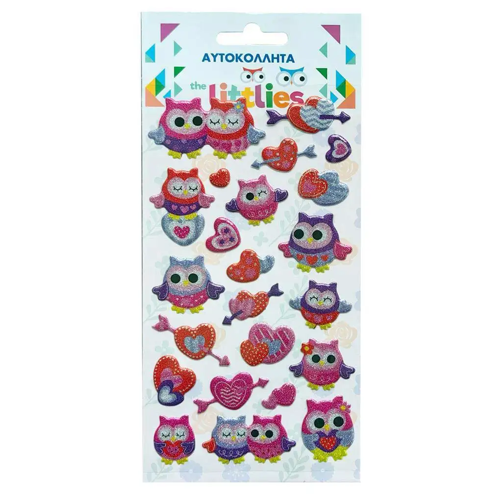 The Littlies: Csillogó baglyos 3D pufi matrica szett 10x22cm-es íven kép 1
