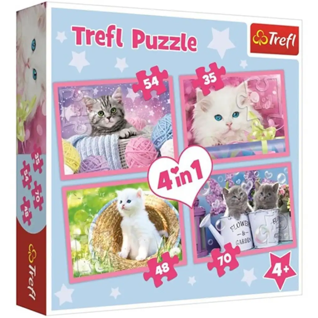 Vicces cicák 4 az 1-ben 70-54-48-35db-os puzzle - Trefl kép 1
