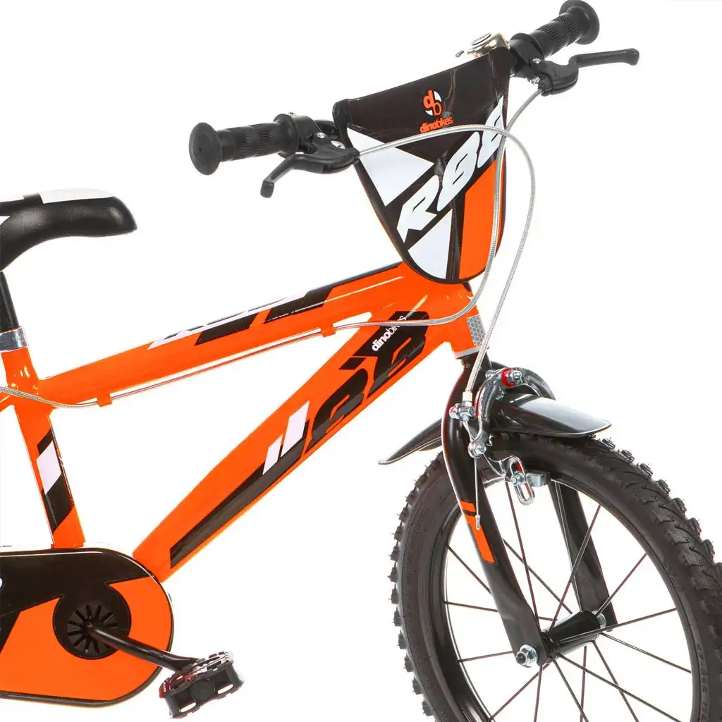 R88 16” gyerek bicikli kulacstartóval és oldalkerekekkel narancssárga-fekete színben – Dino Bikes kerékpár kép 3