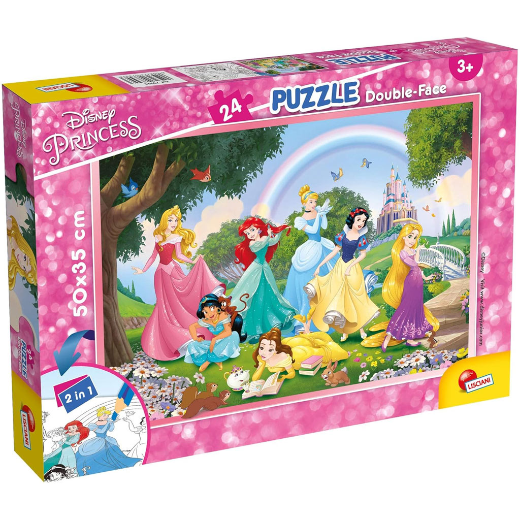 Disney Hercegnők 2 az 1-ben 24db-os puzzle és színező 50x35cm - Lisciani kép 1