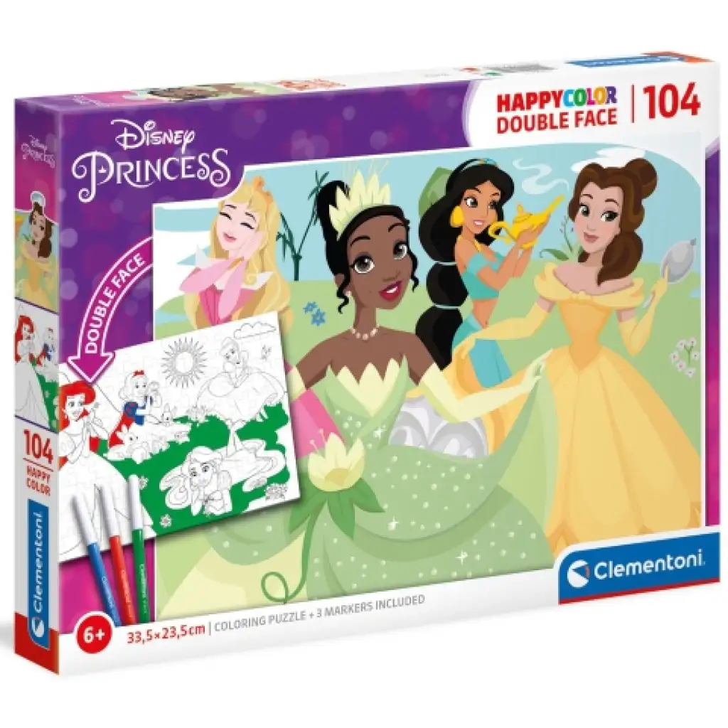 Disney Hercegnők Double 2 az 1-ben 104db-os színezhető kétoldalas puzzle - Clementoni kép 1
