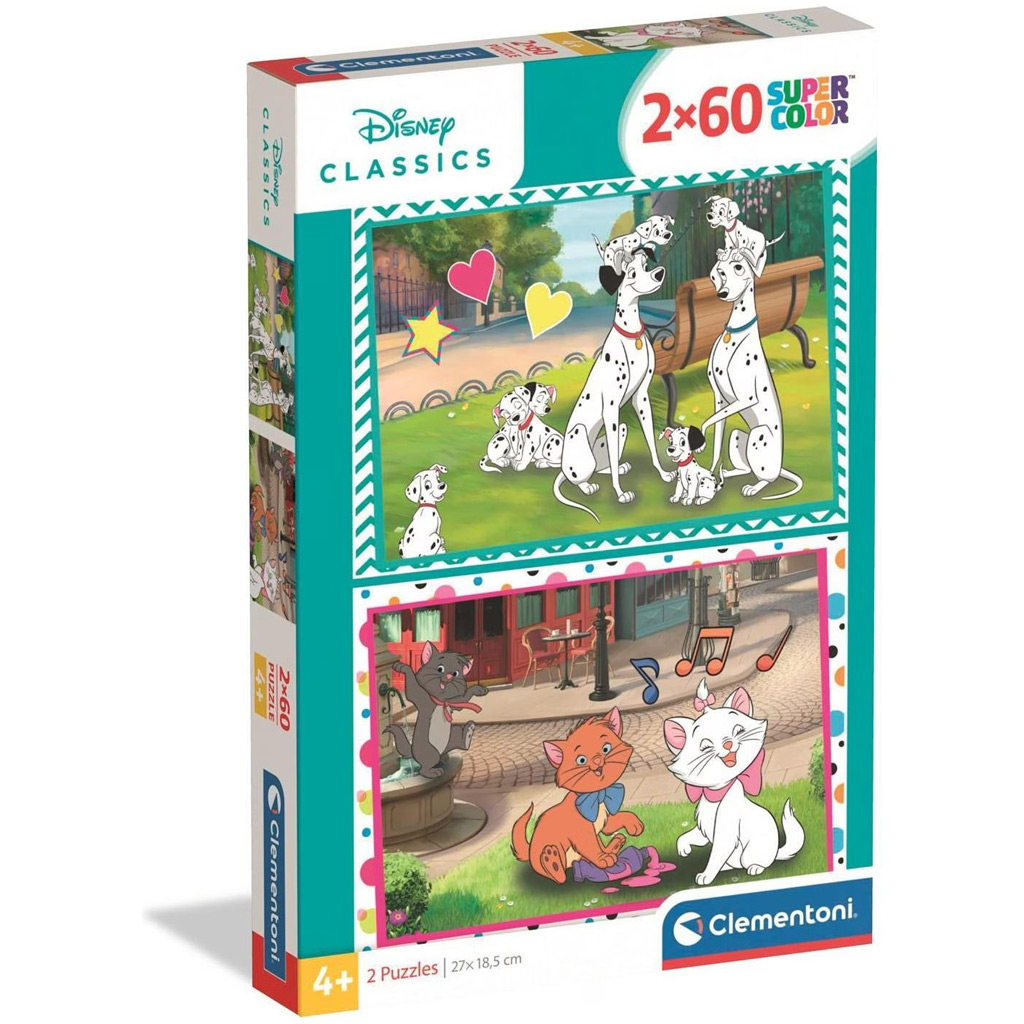 Disney Klasszisok 101 kiskutya és Macskarisztokraták 2x60db-os Supercolor puzzle - Clementoni kép 1