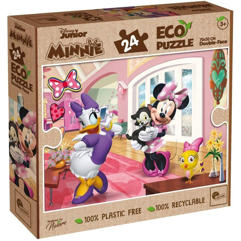 Minnie egér és Daisy kacsa kalandjai 2 az 1-ben 24db-os Eco maxi puzzle és színező 70x50cm - Lisciani kép 1