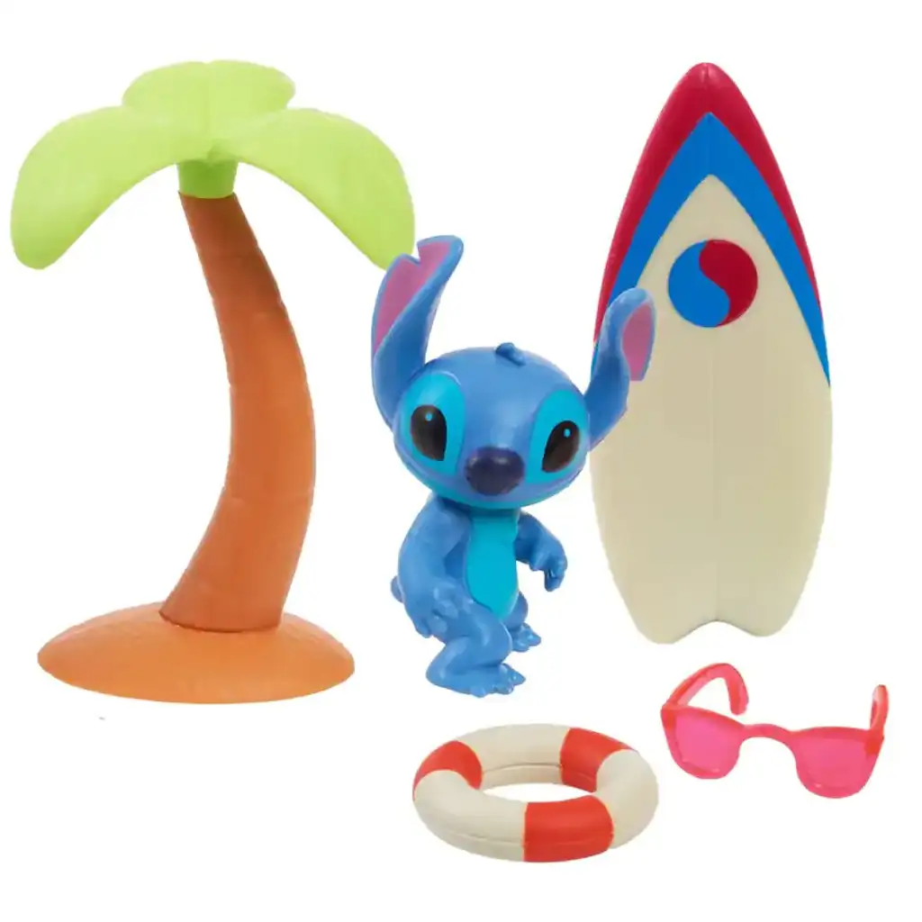 Stitch játékfigura szörfdeszkával és pálmafával kép 2