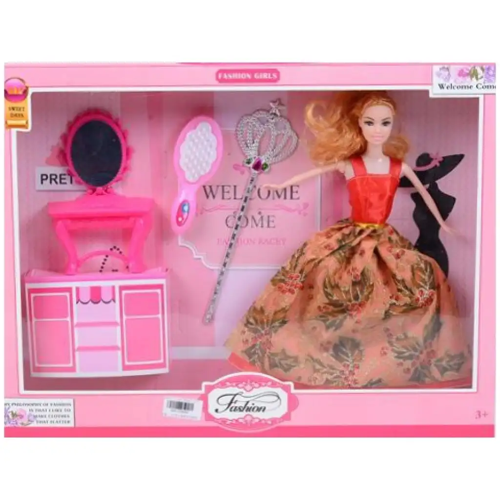 Fashion Girl: Divat baba készlet sminkasztallal és fésűvel 30cm-es kép 1