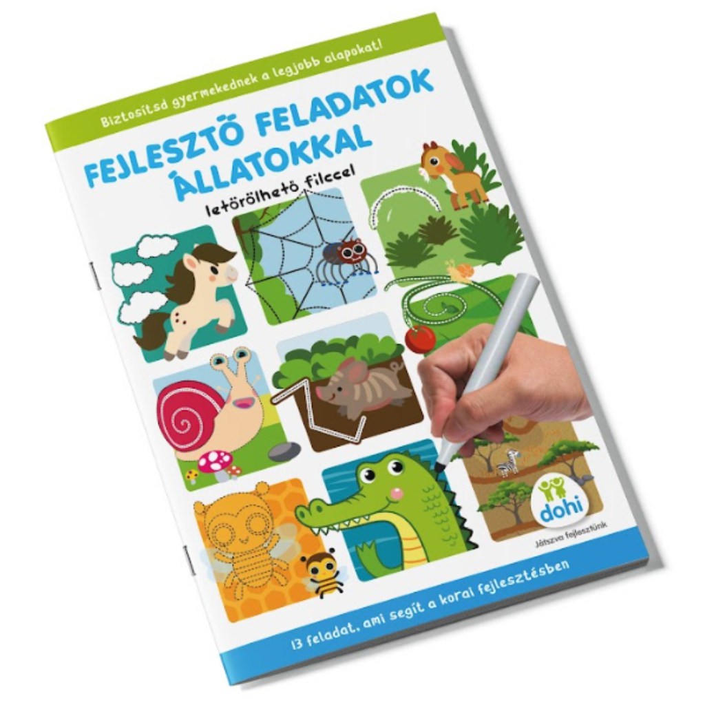 Fejlesztő feladatok állatokkal foglalkoztató füzet letörölhető filccel kép 1