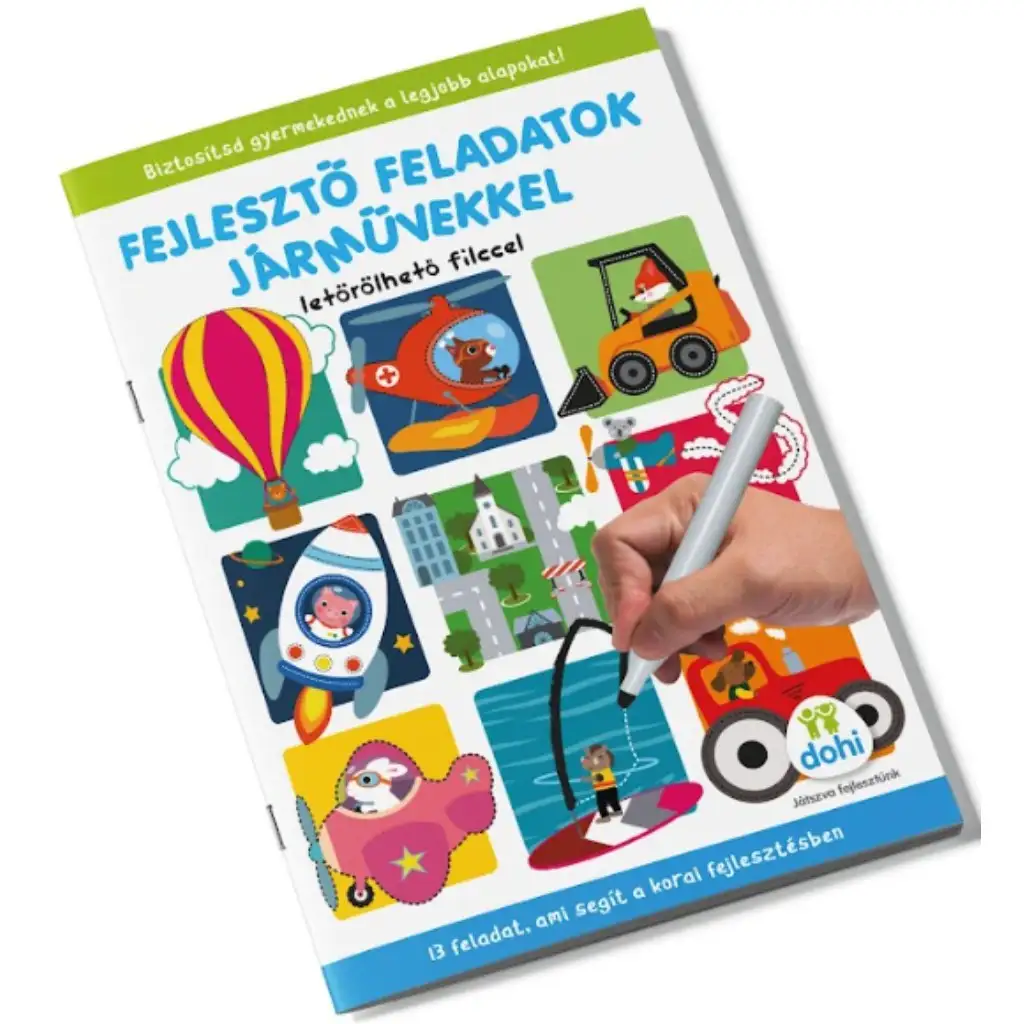 Fejlesztő feladatok járművekkel foglalkoztató füzet letörölhető filccel kép 1