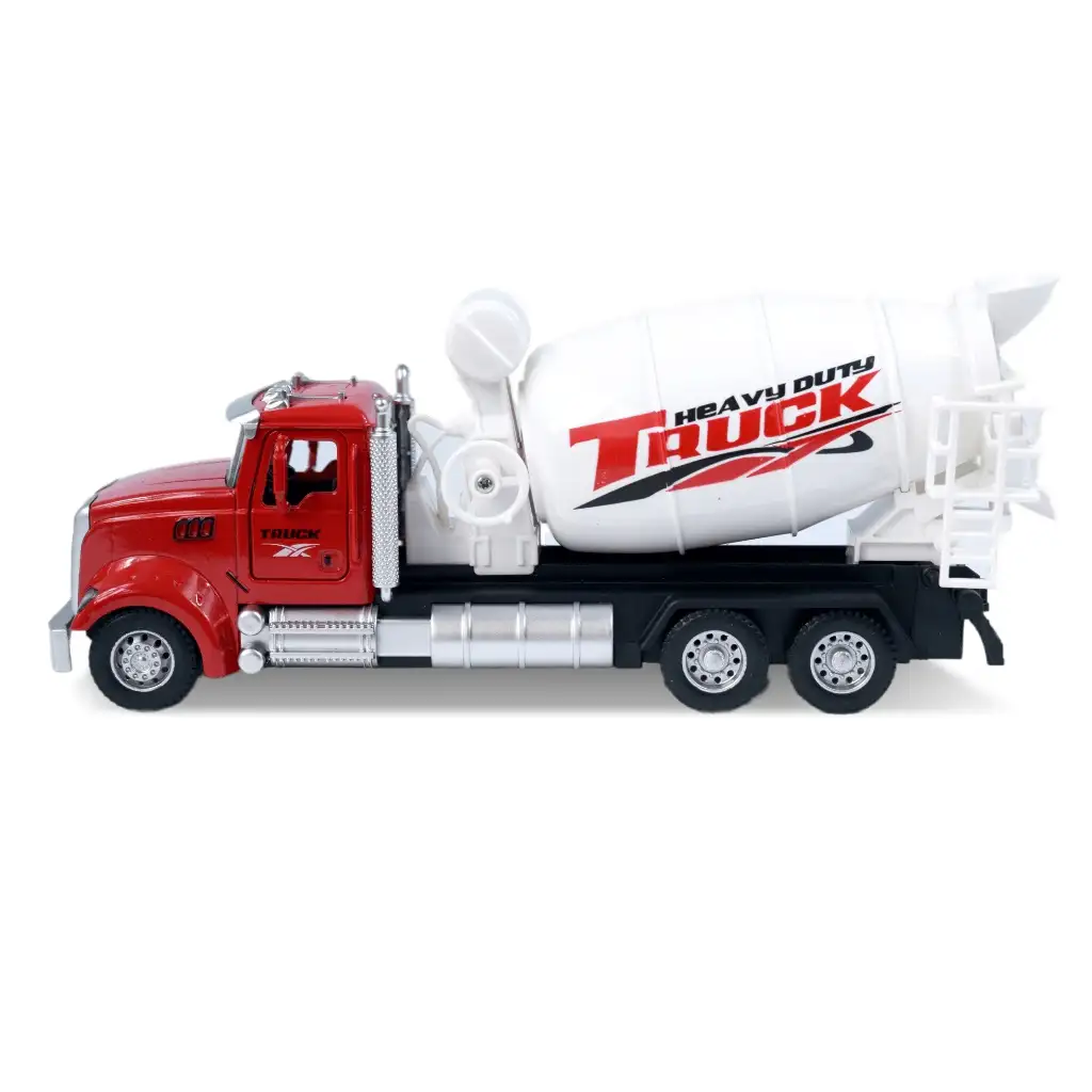Heavy Duty Truck: Hátrahúzós fém betonkeverő mixer teherautó modell nyitható ajtókkal és forgó dobbal 1/36 kép 4