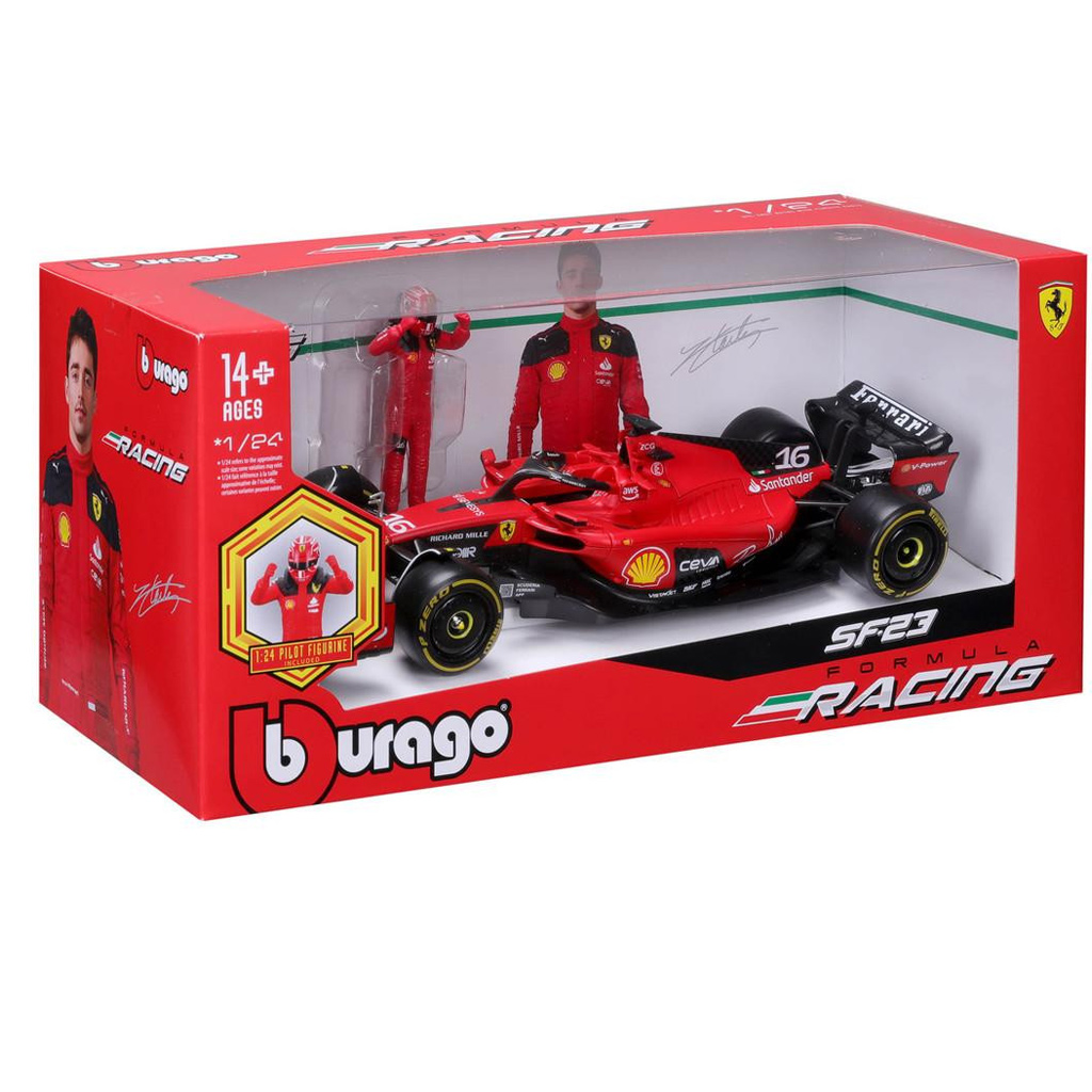 Bburago: Ferrari SF23 F1 versenyautó fém autómodell pilótával 1/24 (Charles Leclerc #16) kép 1