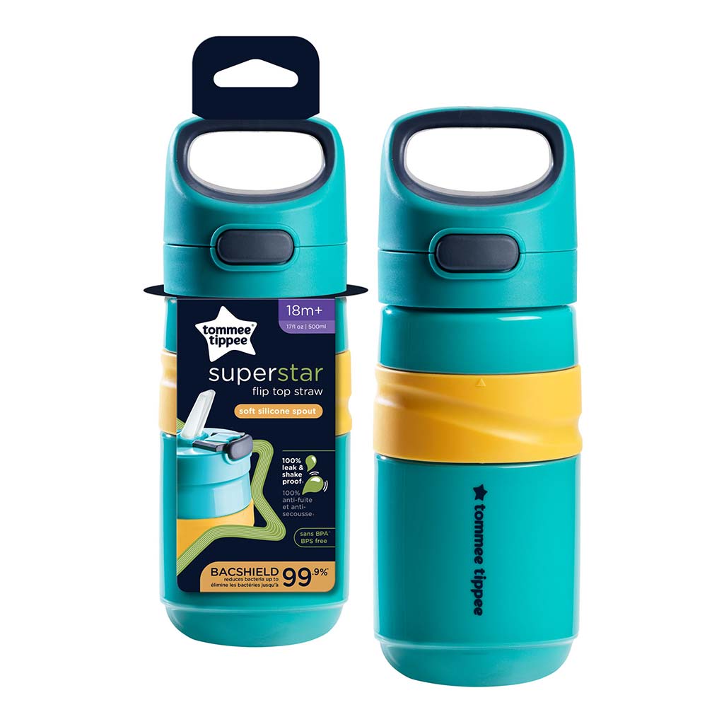 Tommee Tippee: Superstar Flip top straw Itatópohár szívószállal kék színben 500ml (18 hó+) kép 1