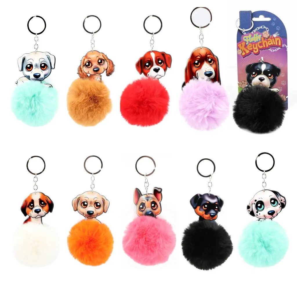 Fluffy Pom-Pom kutyus kulcstartók több változatban 1db kép 1