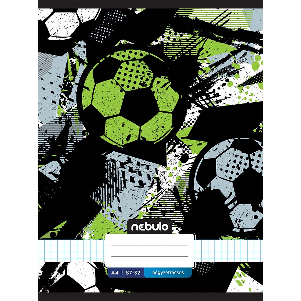 Nebulo: Tűzött kockás football labda mintás füzet 87-32 A/4 kép 1
