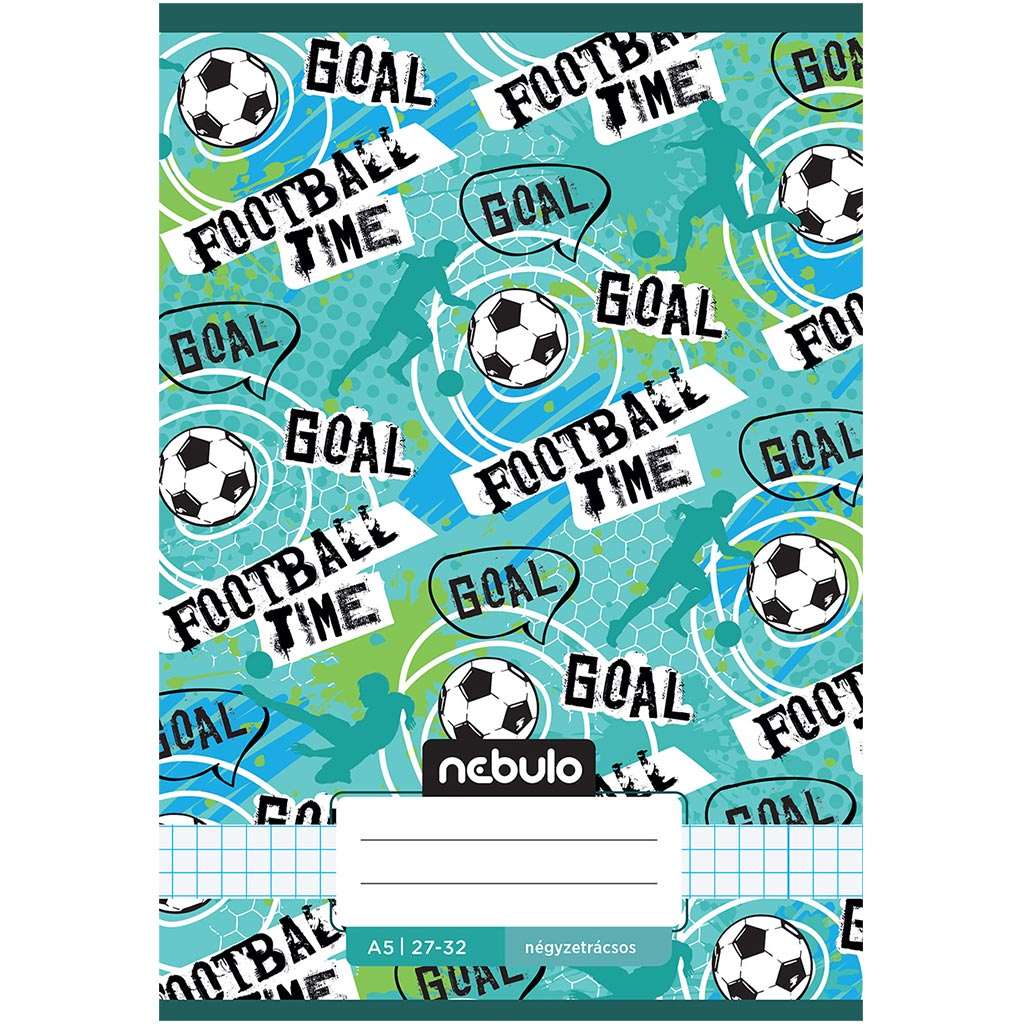 Nebulo: Tűzött football time feliratos kockás füzet 27-32 A/5 kép 1