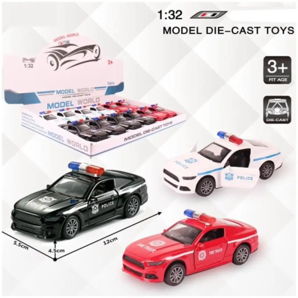 Ford Mustang rendőrségi hátrahúzható fém autómodell több változatban 1/32 kép 1