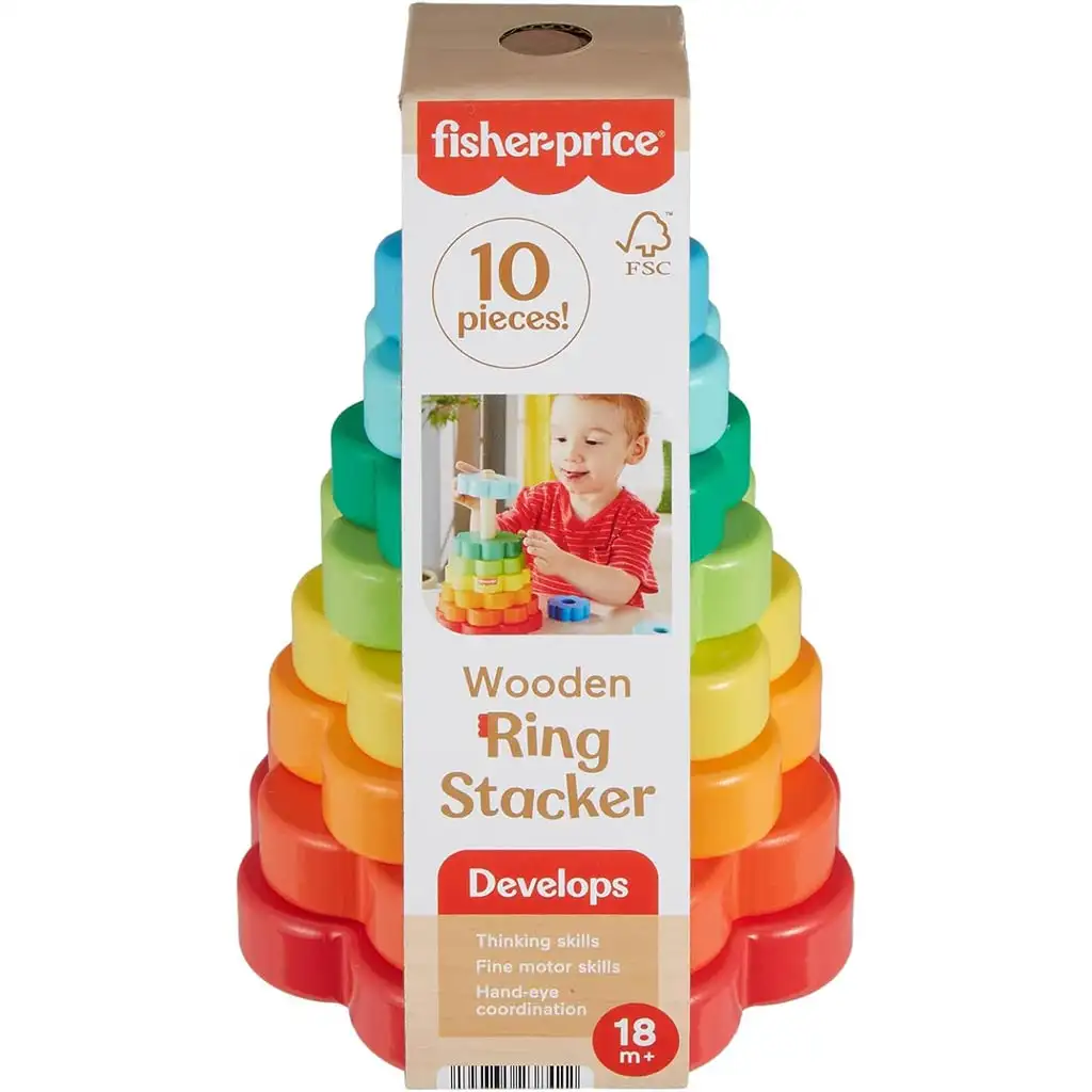 Fisher-Price: Wood Fa Gyűrűpiramis fejlesztő játék - Mattel kép 1