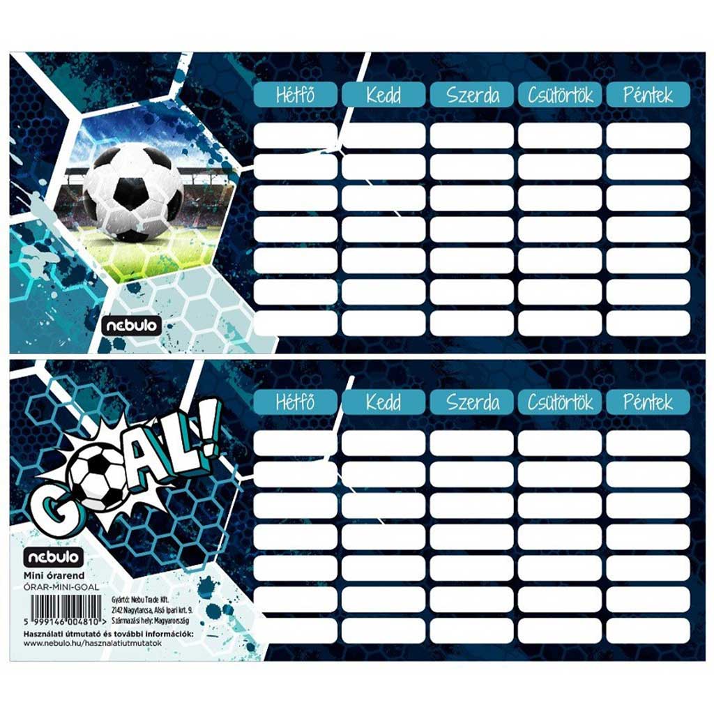 Nebulo: Goal egylapos, kétoldalas mini órarend kép 1