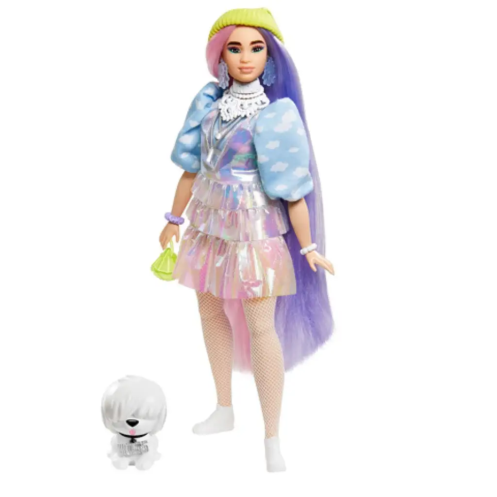 Barbie Extra: Baba csillogó ruhában, kiskedvenccel - Mattel kép 2