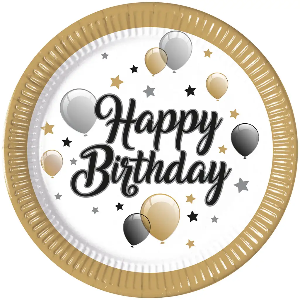 Elegáns szülinapi „Happy Birthday” feliratú papírtányér 8db-os szett kép 1