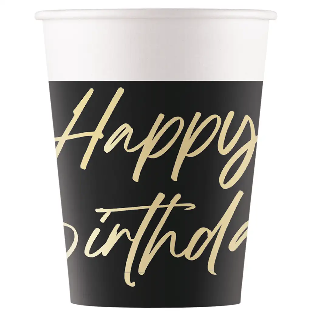 Elegáns szülinapi „Happy Birthday” feliratú papírpohár 8db-os szett 200ml kép 1