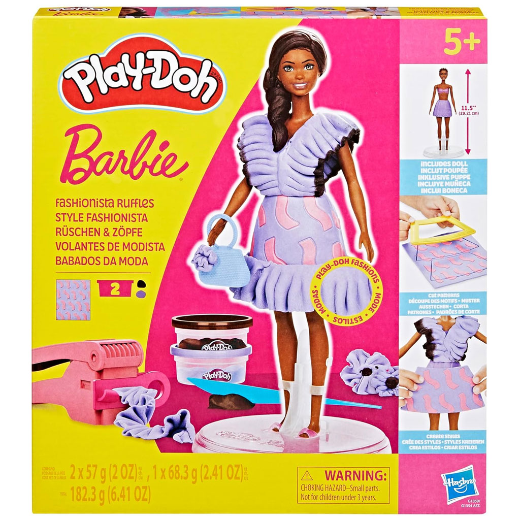 Play-Doh: Barbie Fashionista fodros ruhák gyurma szett babával - Hasbro kép 1