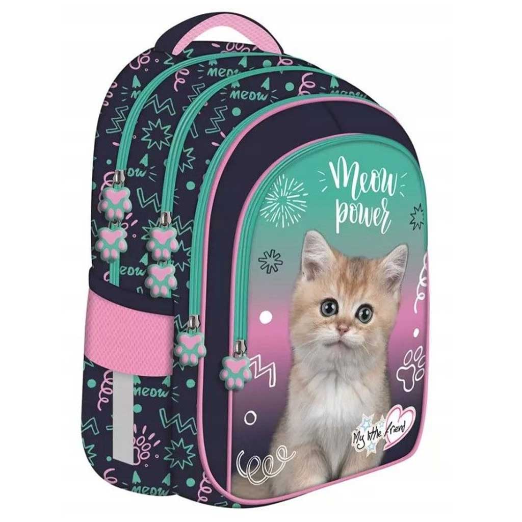 MLF Kitty Party cica mintás 4 rekeszes iskolatáska, hátizsák BPL58 40x29x19 cm kép 1