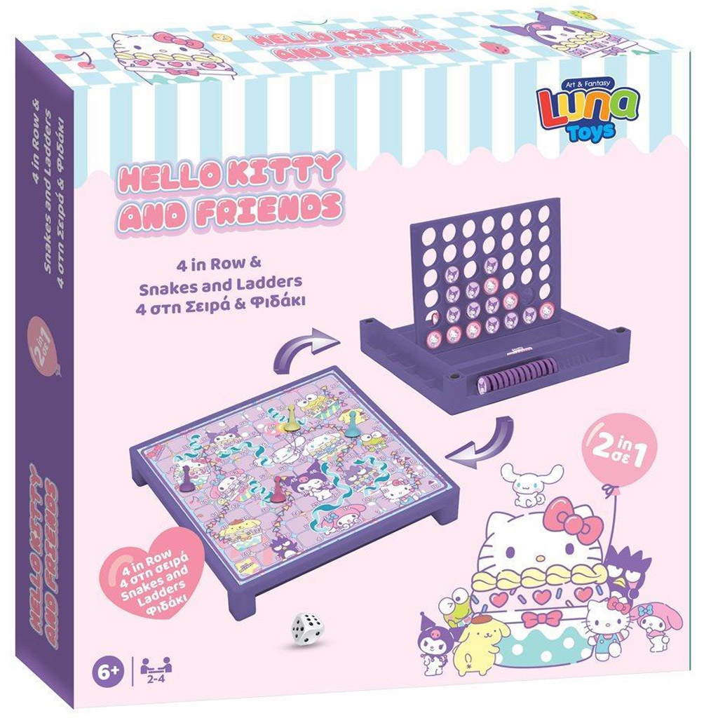 Luna: Hello Kitty 2 az 1-ben társasjáték – Négyet egy sorba és Kígyók és Létrák kép 1