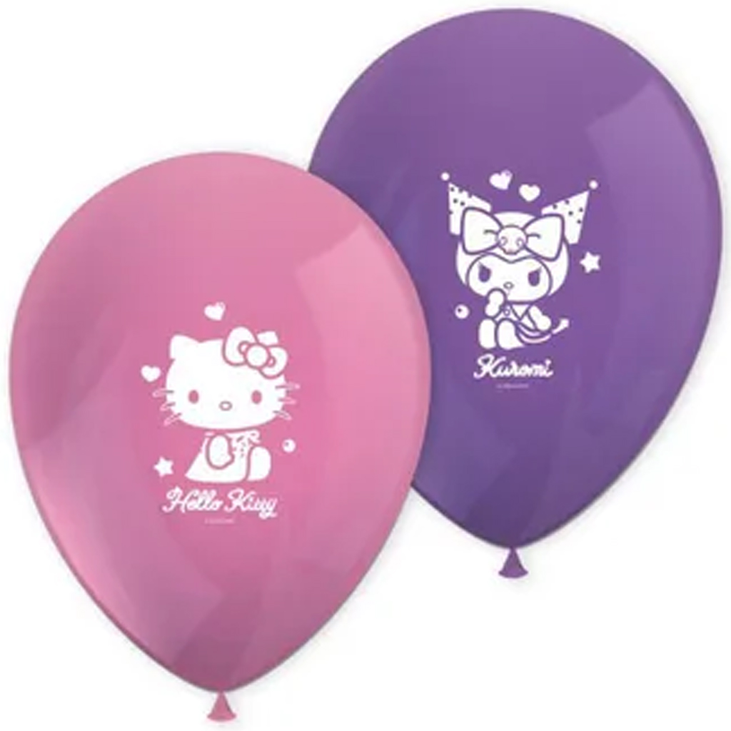 Hello Kitty és Kuromi mintás latex lufi 8db-os szett kép 1